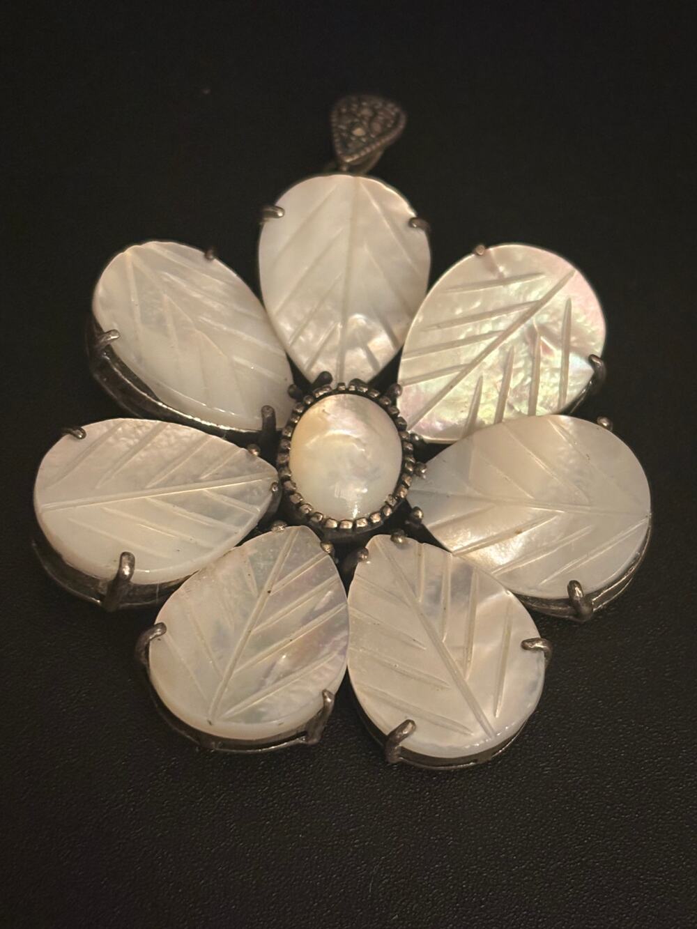 Vintage Mother of Pearl Flower Brooch Pendant